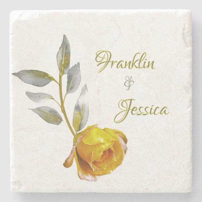 Elegant mjuk grönt i ro och ovala Bröllop i guld Stenunderlägg (Framsidan)