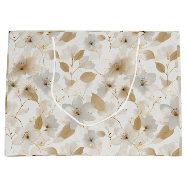 Elegant Mjuk Guld Blomma Vit Blommig Mönster (Framsidan)