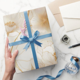 Elegant Mjuk Guld Blomma Vit Blommig Mönster Presentpapper