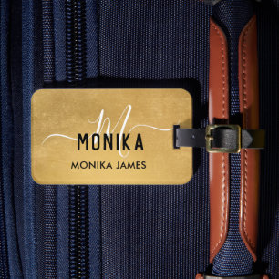 Elegant Mjuk guldfärgad Anpassningsbar Monogram Bagagebricka