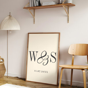 Elegant mjuk kräm par initialer bröllop poster