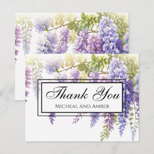 Elegant mjuk lila akvarell wisteria blommig tack kort