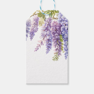 Elegant mjuk lila blå vattenfärgswisteria presentetikett