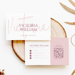 Elegant Mjuk Ljusrosa Skrift QR-kod Affärsbrev Visitkort
