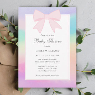 Elegant Mjuk Pastel Rosa Bow Girl Baby Shower Inbjudningar