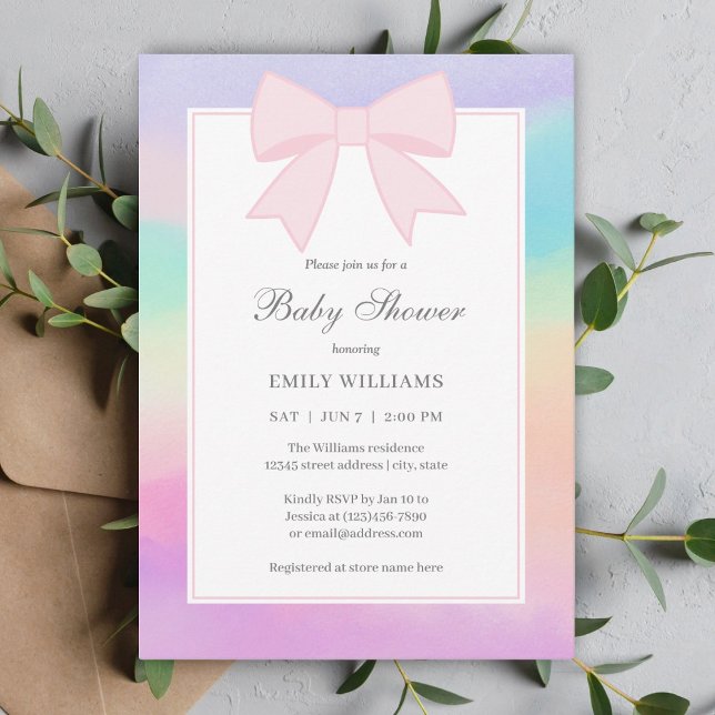Elegant Mjuk Pastel Rosa Bow Girl Baby Shower Inbjudningar (Skapare uppladdad)