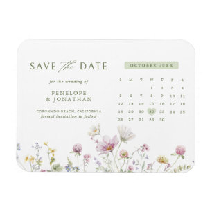 Elegant Mjuk pastel Wildblomma Spara datumet Magnet