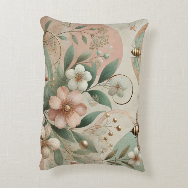 Elegant Mjuk pastellBlommigt med bin Prydnadskudde (Baksidan(Vertikal))