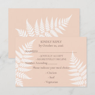 Elegant Mjuk Persika Vit Ormbunks Bröllop OSA Kort