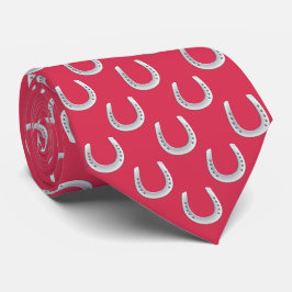 Elegant mjuk röd & silver hästsko Derby Slips
