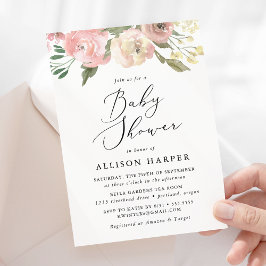 Elegant Mjuk Rosa Blommigt Baby Shower Inbjudningar