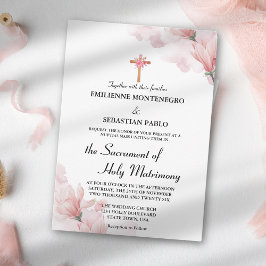 Elegant Mjuk Rosa Blommigt Katolsk Wed Nuptial Mas Inbjudningar