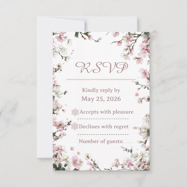 Elegant mjuk rosa blomsterkörsbärsblom RSVP-kort  OSA Kort (Framsida)