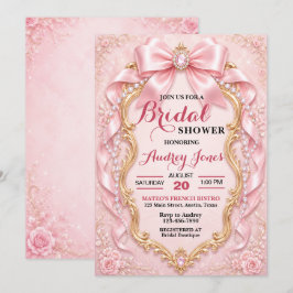 Elegant mjuk rosa bröllopsfest med juveler inbjudningar