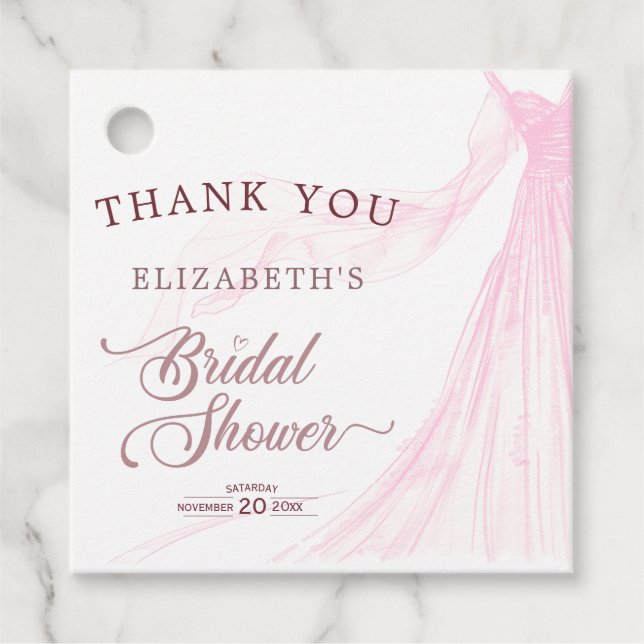 Elegant mjuk rosa bröllopsklänning Bröllopsfest Gåvor Etiketter (Framsida)