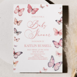 Elegant Mjuk Rosa Butterfly Baby Shower Inbjudningar