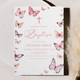 Elegant Mjuk Rosa Butterfly Baptism Inbjudningar
