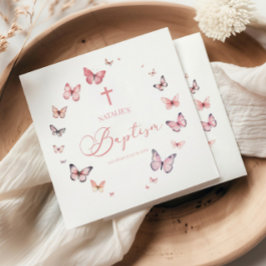 Elegant Mjuk Rosa Butterfly Baptism Pappersservett