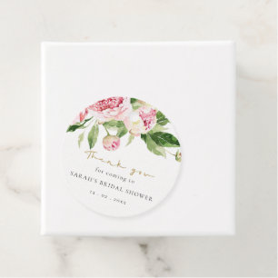 Elegant Mjuk Rosa Grön Peony Blommig Bröllopsdusch Gåvor Etiketter