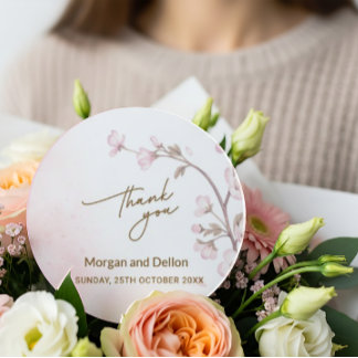 Elegant Mjuk Rosa Körsbärsblom Wedding Cla Runt Klistermärke