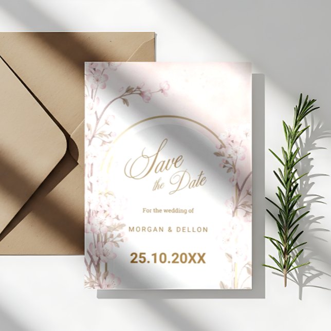 Elegant Mjuk Rosa Körsbärsblom Wedding Spara Datumet (Skapare uppladdad)