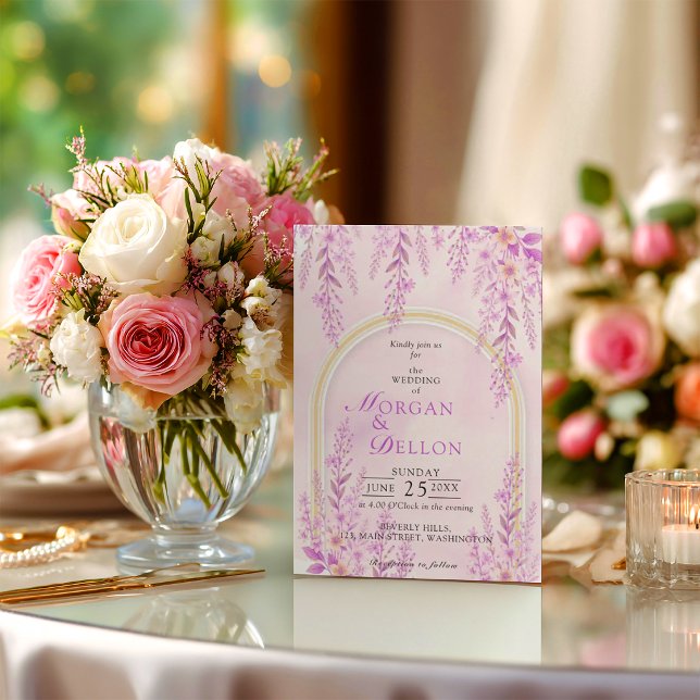 Elegant Mjuk Rosa Lavendel Blommig Bröllop Inbjudningar (Skapare uppladdad)