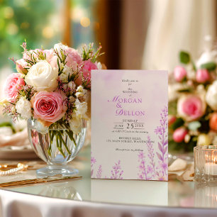 Elegant Mjuk Rosa Lavendel Blommig Bröllop Inbjudningar