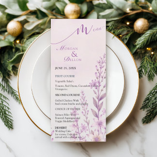 Elegant Mjuk Rosa Lavendel Blommig Bröllop Meny