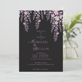 Elegant Mjuk Rosa Lavendel Blommig Svart Bröllop Inbjudningar