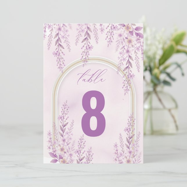 Elegant Mjuk Rosa Lavendel Bröllops Bordnummer (Stående Fram)