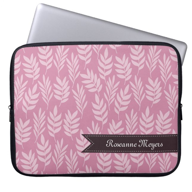 Elegant Mjuk Rosa Löv Mönster med Girly Namn Laptop Sleeve (Framsidan)