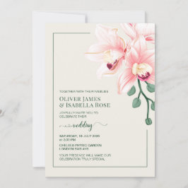 Elegant mjuk rosa orkidé bröllopsinbjudan inbjudningar