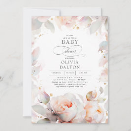Elegant Mjuk Rosa Peach Blommigt Boho Baby Shower Inbjudningar