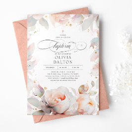 Elegant Mjuk Rosa Peach Blommigt Boho Girls Baptis Inbjudningar