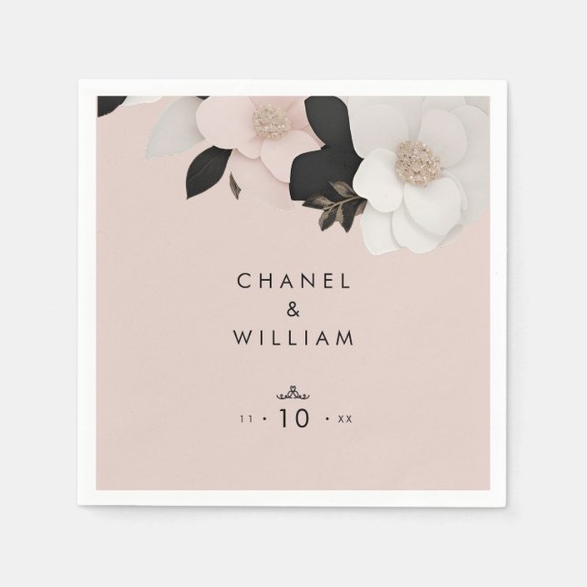 Elegant mjuk rosa ros bröllop pappersservett (Framsidan)