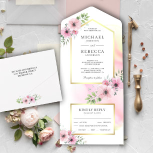 Elegant Mjuk Rosa Rosa Vattenfärg Blommig Bröllop