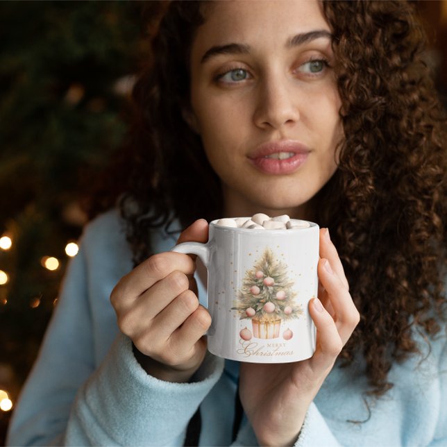 Elegant Mjuk Rosa Watercolor God jul Träd Kaffemugg (Skapare uppladdad)