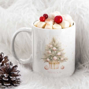 Elegant Mjuk Rosa Watercolor God jul Träd Kaffemugg