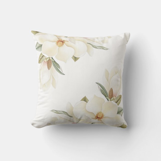Elegant Mjuk Vit Magnolia Blomma Kuddcover Kudde (Framsida)