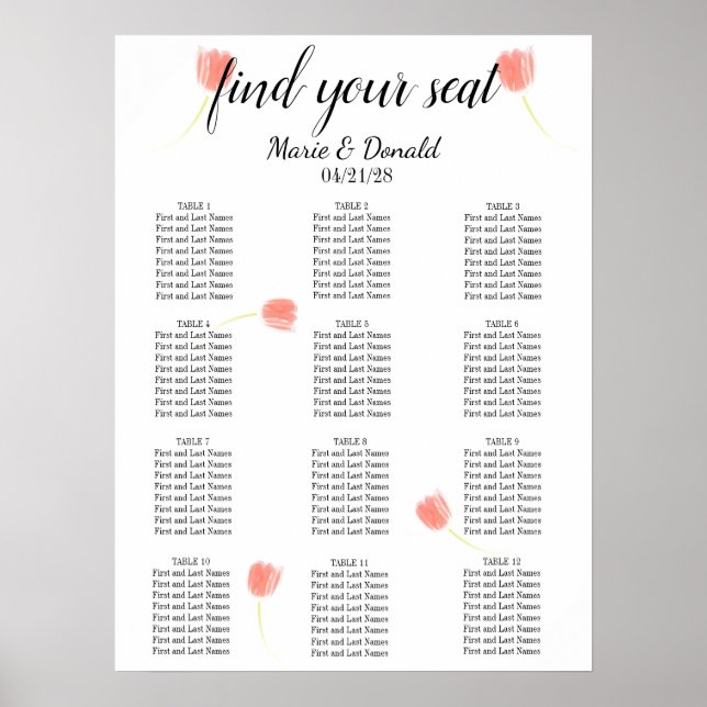 Elegant mjuka rosa tulpaner Bordskarta Poster (Framsidan)