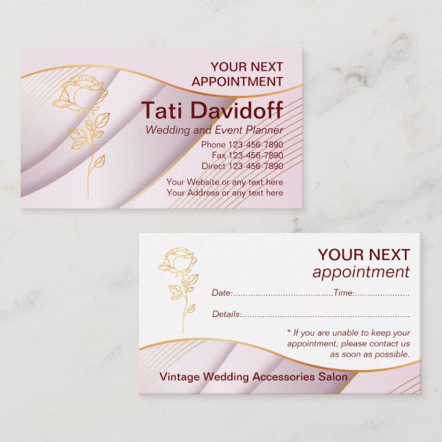 Elegant Mjukt avtalskort för Rosa Guld färg Tidsbeställning Kort (Fram/baksida)