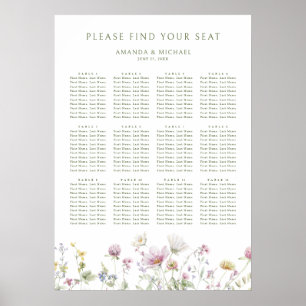 Elegant Mjukt monteringsdiagram för Blommigt Bröll Poster