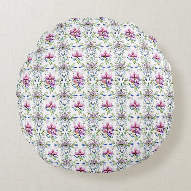 Elegant Mjukt orchid-Blommönster - Snyggt Rund Kudde (Framsidan)