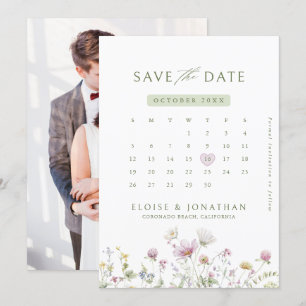 Elegant Mjukt pastel Wildblombotaniskt foto Spara Datumet