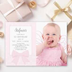 Elegant Mjukt pastellbild Rosa Bow Foto från först Inbjudningar