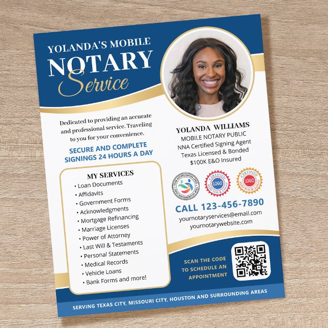 Elegant Mobil Notarius Publicus QR-kod Blå Rediger Flygblad (Skapare uppladdad)