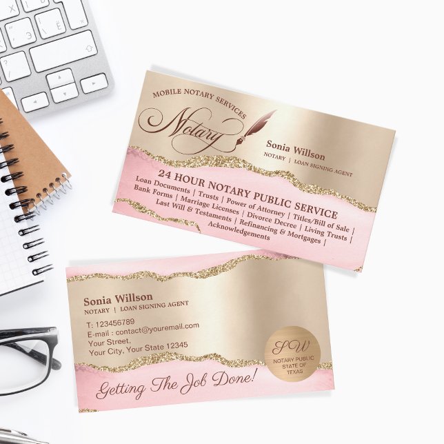 Elegant Mobile Notary & Loan Signing Agent Law Visitkort (Skapare uppladdad)