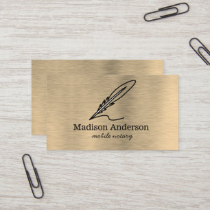 Elegant Mobile Notary Quill Guld Brushed Metall Visitkort