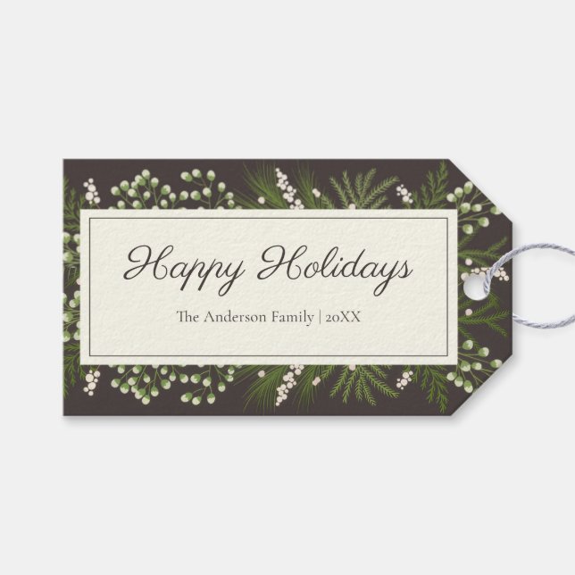 Elegant Mocha Botanical | Julpresentetikett Presentetikett (Framsidan (Horisontell))