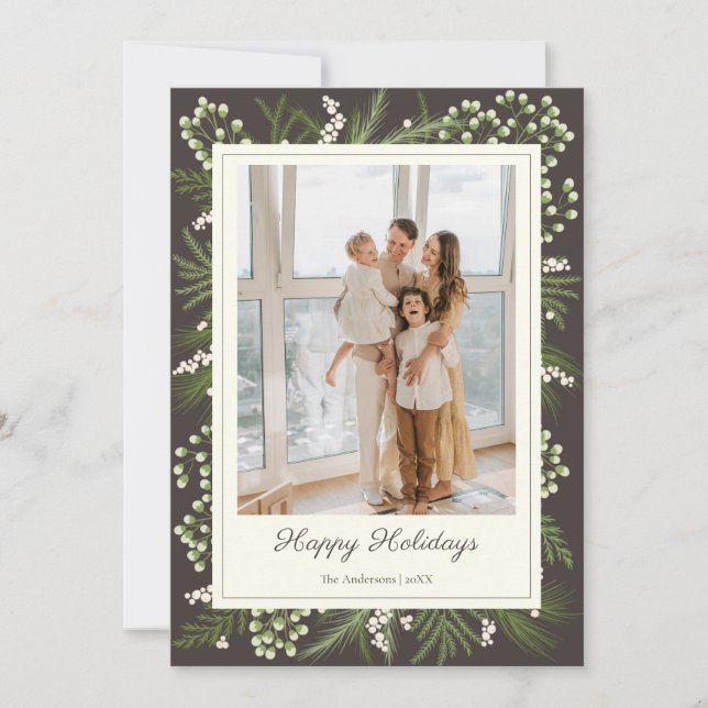 Elegant Mocha Botanical | Mocha Holiday Greeting Kort (Framsida)